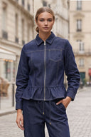 PIPER RUFFLE HEM ZIP UP DENIM JACKET