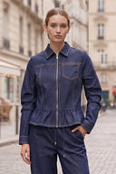 PIPER RUFFLE HEM ZIP UP DENIM JACKET