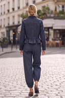 PIPER RUFFLE HEM ZIP UP DENIM JACKET