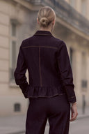 PIPER RUFFLE HEM ZIP UP DENIM JACKET