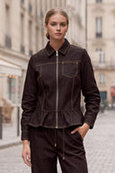 PIPER RUFFLE HEM ZIP UP DENIM JACKET