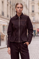PIPER RUFFLE HEM ZIP UP DENIM JACKET