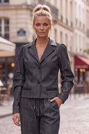MIA FAUX LEATHER COLLAR DENIM BLAZER JACKET