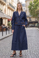 MIA FAUX LEATHER COLLAR DENIM BLAZER JACKET