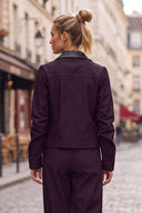 MIA FAUX LEATHER COLLAR DENIM BLAZER JACKET