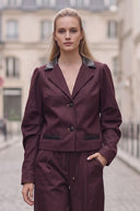 MIA FAUX LEATHER COLLAR DENIM BLAZER JACKET