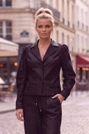MIA FAUX LEATHER COLLAR DENIM BLAZER JACKET