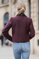MIA FAUX LEATHER COLLAR DENIM BLAZER JACKET
