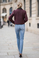 MIA FAUX LEATHER COLLAR DENIM BLAZER JACKET