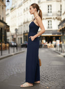 CORD DETAIL FRONT SHIRRED JUMPSUIT