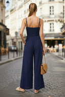 CORD DETAIL FRONT SHIRRED JUMPSUIT
