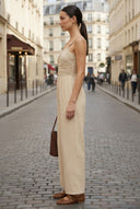 CORD DETAIL FRONT SHIRRED JUMPSUIT
