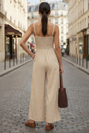 CORD DETAIL FRONT SHIRRED JUMPSUIT