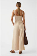 CORD DETAIL FRONT SHIRRED JUMPSUIT