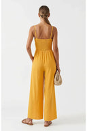 CORD DETAIL FRONT SHIRRED JUMPSUIT