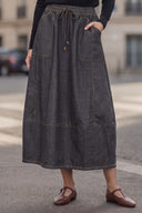 PIPER DRAWSTRING MIDI DENIM SKIRT