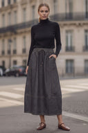 PIPER DRAWSTRING MIDI DENIM SKIRT