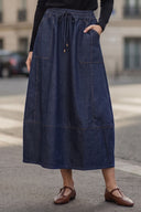 PIPER DRAWSTRING MIDI DENIM SKIRT