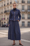 PIPER DRAWSTRING MIDI DENIM SKIRT