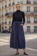 PIPER DRAWSTRING MIDI DENIM SKIRT
