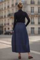 PIPER DRAWSTRING MIDI DENIM SKIRT