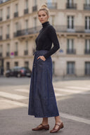 PIPER DRAWSTRING MIDI DENIM SKIRT