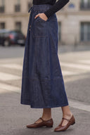 PIPER DRAWSTRING MIDI DENIM SKIRT