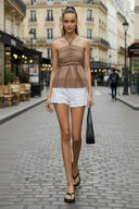 CORD DETAIL HALTER STITCH TOP