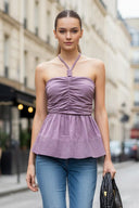 CORD DETAIL HALTER STITCH TOP