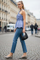 CORD DETAIL HALTER STITCH TOP