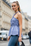 CORD DETAIL HALTER STITCH TOP