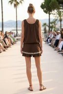 IVY EMBROIDERED BUBBLE LINEN TOP