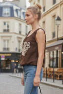 IVY EMBROIDERED BUBBLE LINEN TOP
