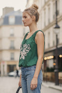 IVY EMBROIDERED BUBBLE LINEN TOP