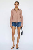 FRONT ZIP BELL CUFFS BLOUSE