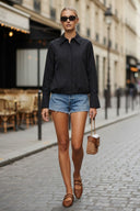 FRONT ZIP BELL CUFFS BLOUSE