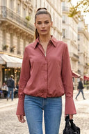 FRONT ZIP BELL CUFFS BLOUSE