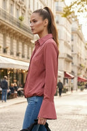 FRONT ZIP BELL CUFFS BLOUSE