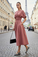 WAIST SMOCKED MIDI DRESS