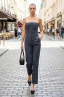 BUSTIER PLEATED STRAIGHT-LEG JUMPSUIT