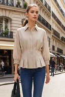 Dart Detail 3/4 Sleeve Button Down Blouse