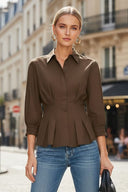 Dart Detail 3/4 Sleeve Button Down Blouse