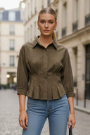 Dart Detail 3/4 Sleeve Button Down Blouse