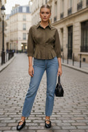 Dart Detail 3/4 Sleeve Button Down Blouse