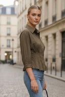 Dart Detail 3/4 Sleeve Button Down Blouse