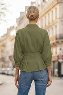 Dart Detail 3/4 Sleeve Button Down Blouse