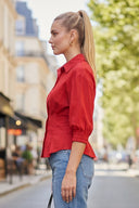 Dart Detail 3/4 Sleeve Button Down Blouse
