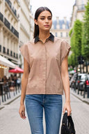 Short Sleeve Blouse with Detachable Collar