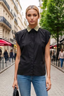 Short Sleeve Blouse with Detachable Collar