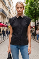 Short Sleeve Blouse with Detachable Collar